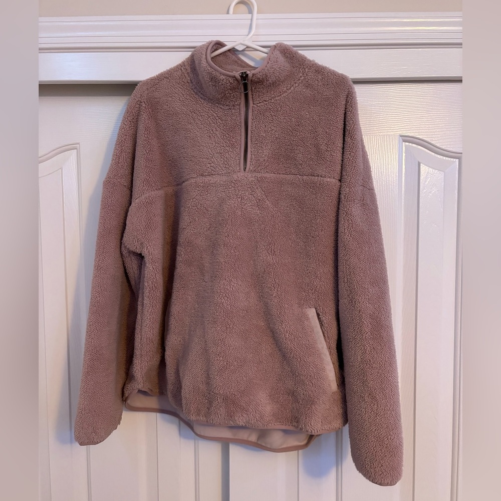 Pink Teddy Soft Sweatshirt, Quarter zip Sweater, winter sweatshirt, warm sweater